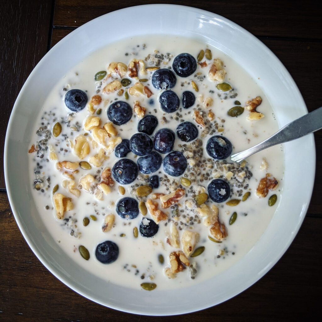 A glass of organic oat milk
