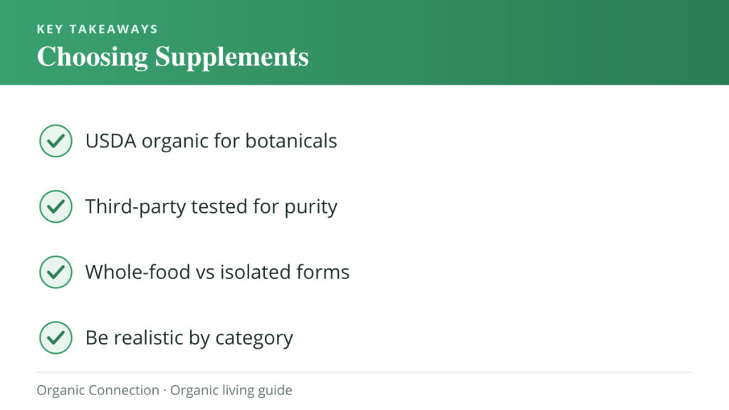 Choosing organic supplements key takeaways